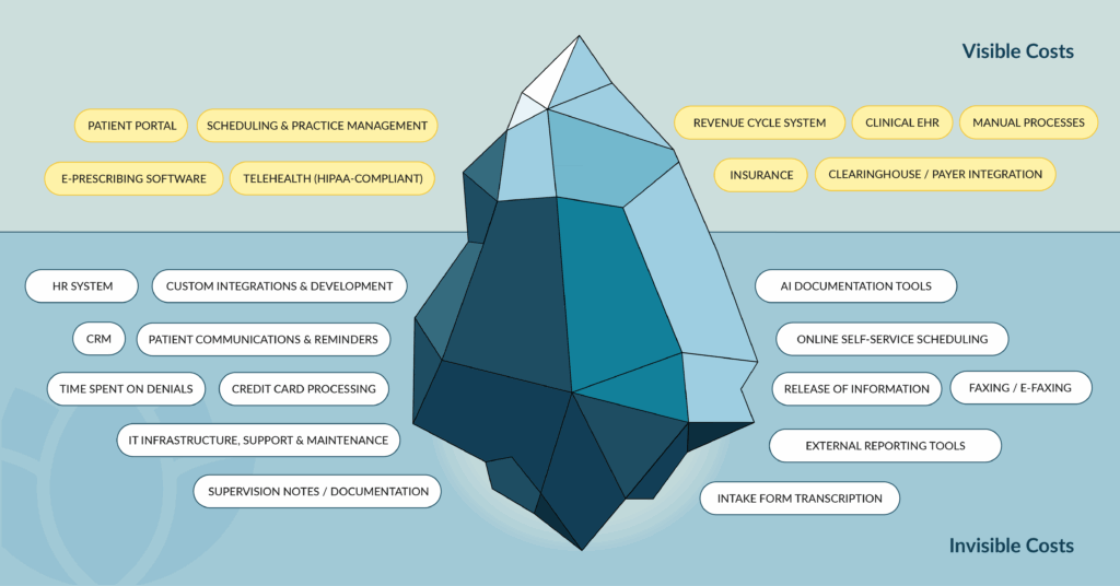Iceberg Model of the visible and invisible costs associated with running a behavioral health practice