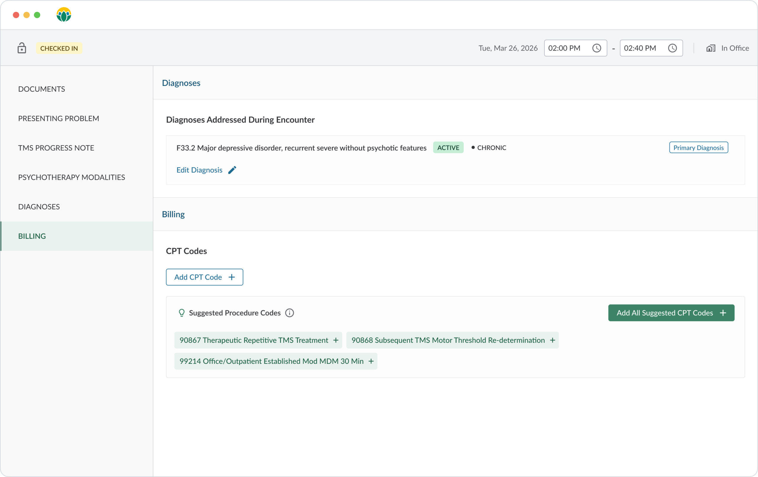 Coding Assistant_TMS Treatment_Screenshot