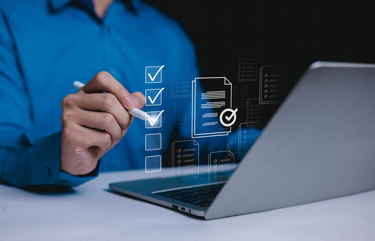 Man completing survey on computer